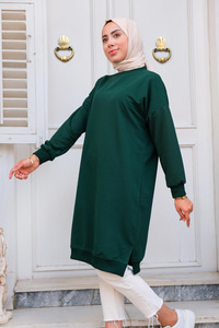 Bisiklet Yaka Tunik Zümrüt Yeşil