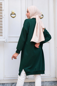 Bisiklet Yaka Tunik Zümrüt Yeşil