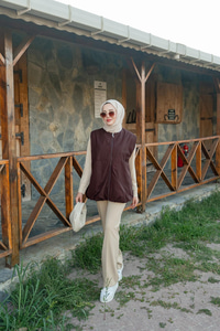 Bisiklet Yaka Yelek Kahverengi