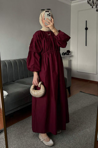 Biye Detaylı Elbise Bordo