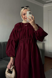 Biye Detaylı Elbise Bordo
