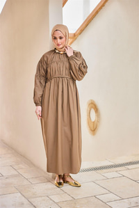 Biye Detaylı Elbise Kahverengi