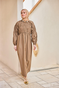 Biye Detaylı Elbise Kahverengi
