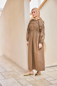 Biye Detaylı Elbise Kahverengi