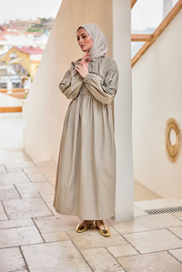 Biye Detaylı Elbise Küf Yeşil