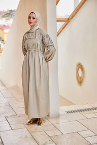 Biye Detaylı Elbise Küf Yeşil