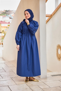 Biye Detaylı Elbise Lacivert