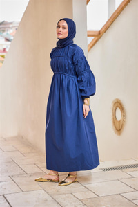 Biye Detaylı Elbise Lacivert