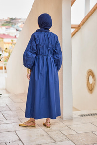 Biye Detaylı Elbise Lacivert