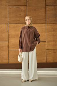 Biyeli Bel Bağlamalı Gömlek Kahverengi