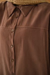 Biyeli Bel Bağlamalı Gömlek Kahverengi