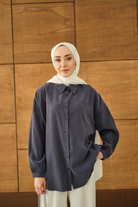 Biyeli Bel Bağlamalı Gömlek Lacivert