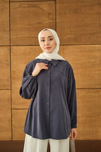 Biyeli Bel Bağlamalı Gömlek Lacivert