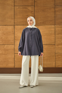 Biyeli Bel Bağlamalı Gömlek Lacivert