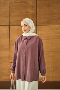 Biyeli Bel Bağlamalı Gömlek Mürdüm