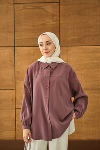 Biyeli Bel Bağlamalı Gömlek Mürdüm