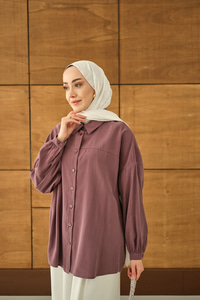 Biyeli Bel Bağlamalı Gömlek Mürdüm