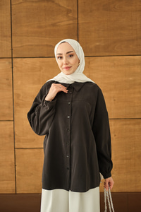 Biyeli Bel Bağlamalı Gömlek Siyah