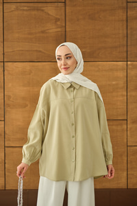 Biyeli Bel Bağlamalı Gömlek Su Yeşil