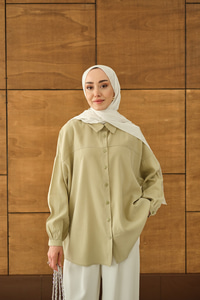 Biyeli Bel Bağlamalı Gömlek Su Yeşil