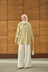 Biyeli Bel Bağlamalı Gömlek Su Yeşil