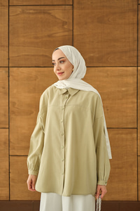 Biyeli Bel Bağlamalı Gömlek Su Yeşil