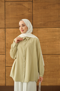 Biyeli Bel Bağlamalı Gömlek Su Yeşil