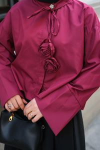 Biyeli Çicek Detaylı Gömlek Bordo