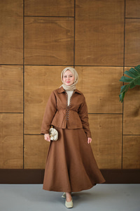 Bluz Kancalı Nubuk Takım Kahverengi