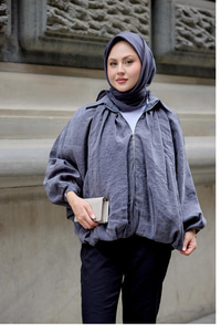 Bluz Yaka Yarasa Büzgülü Hırka Antrasit