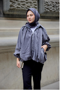 Bluz Yaka Yarasa Büzgülü Hırka Antrasit