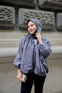 Bluz Yaka Yarasa Büzgülü Hırka Antrasit