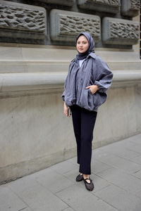 Bluz Yaka Yarasa Büzgülü Hırka Antrasit