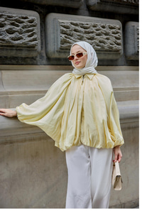 Bluz Yaka Yarasa Büzgülü Hırka Sarı