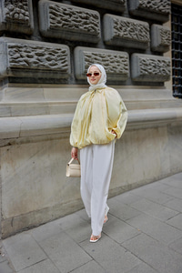 Bluz Yaka Yarasa Büzgülü Hırka Sarı