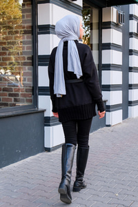 Boğazı Örgü Detaylı Sweat Siyah