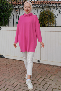 Boğazlı Düz Kesim Tunik Fuşya