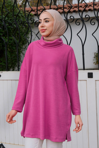Boğazlı Düz Kesim Tunik Fuşya