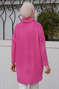 Boğazlı Düz Kesim Tunik Fuşya