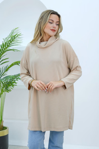 Boğazlı Düz Kesim Tunik Krem