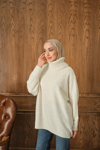 Boğazlı Triko Kazak Ekru