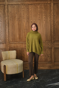 Boğazlı Triko Kazak Yağ Yeşil