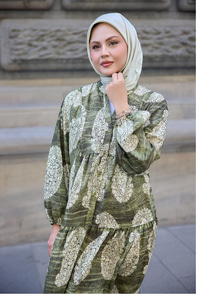 Bohem Desenli Elbise Haki Yeşil