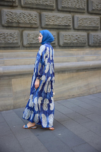 Bohem Desenli Elbise Lacivert