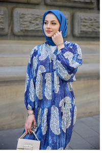 Bohem Desenli Elbise Lacivert
