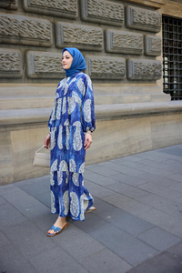 Bohem Desenli Elbise Lacivert