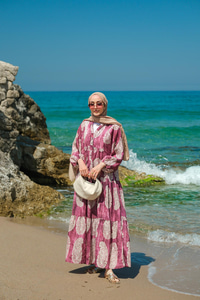 Bohem Desenli Elbise Mor