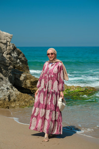 Bohem Desenli Elbise Mor