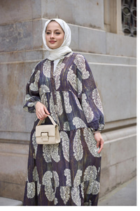 Bohem Desenli Elbise Siyah