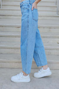 Bol Kesim Kot Pantolon Açık Mavi